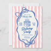 Invitation Cute Pink Doodle Frame and Bows 5th Birthday (Devant)