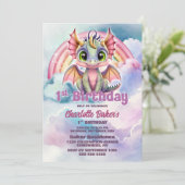 Invitation Cute Pink Dragon 1ère fête d'anniversaire (Debout devant)