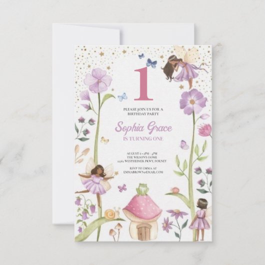 Invitation Cute Pink fairy Coquette primer cumpleaños (Devant)