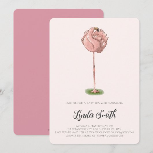 Invitation Cute Pink Flamingo Girl Baby Shower (Devant / Derrière)