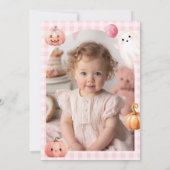 Invitation Cute Pink Gingham Spooky One Photo First Birthday (Dos)