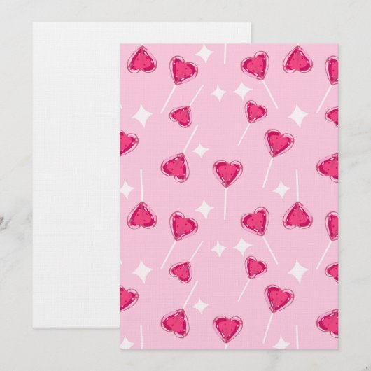 Invitation Cute Pink Heart Lollipop Seamless Pattern (Devant / Derrière)