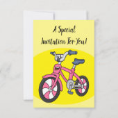 Invitation Cute pink kids bicycle cartoon illustration (Dos)