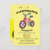 Invitation Cute pink kids bicycle cartoon illustration (Devant / Derrière)