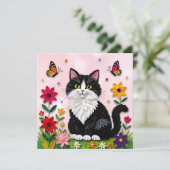 Invitation Cute Pink Kitty Cat in Flowers (Debout devant)