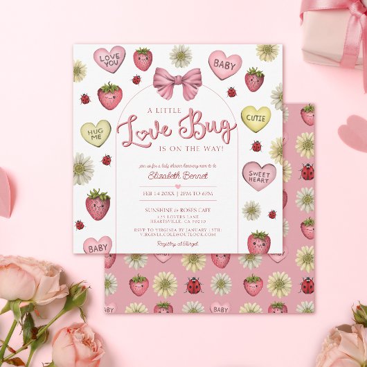 Invitation Cute Pink Love Bug Saint Valentin Baby shower