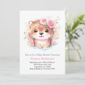 Invitation Cute Pink Otter et Fleur sauvage fille Baby shower (Debout devant)