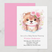 Invitation Cute Pink Otter et Fleur sauvage fille Baby shower (Devant / Derrière)