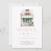 Invitation Cute Pink Paris Bonjour à quatre ans (Devant)