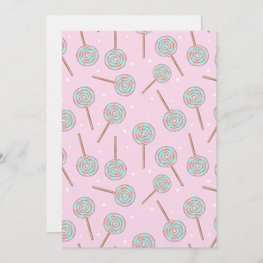 Invitation Cute Pink Pastel Lollipop Seamless Pattern (Devant / Derrière)