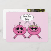 Invitation Cute Pink Pig Couple Save the Date | Back Photo (Devant / Derrière)