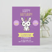 Invitation Cute Pink Purple Kawaii Unicorn 2e anniversaire (Debout devant)