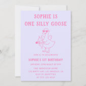 Invitation Cute Pink & Purple Silly Goose 1st Birthday (Devant)