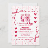 Invitation Cute Pink Red Little Sweetheart First Birthday  (Devant)