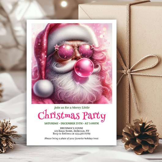 Invitation Cute Pink Santa Bubble Gum Funny Christmas Invite
