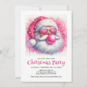 Invitation Cute pink santa chewing gum watercolor Xmas invite (Devant)