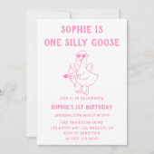 Invitation Cute Pink Silly Goose 1st Birthday (Devant)
