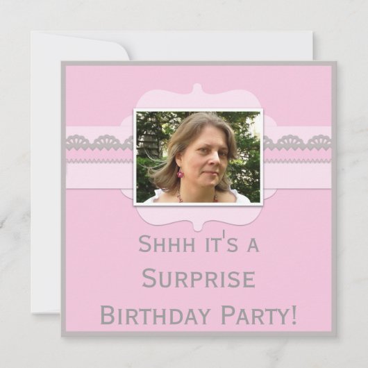 Invitation Cute Pink Surprise Birthday Party Ajouter votre ph (Devant)
