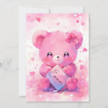 Invitation Cute pink teddy bear birthday<br><div class="desc">A cute kawaii design to make your birthday invitations stand out and bring sparkles in your little girl's eyes. With customizable balloons and cupcakes.</div>
