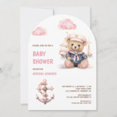 Invitation Cute Pink Teddy Bear Nautical Girl Baby Shower (Devant)