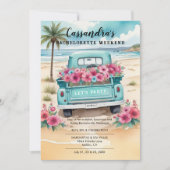Invitation Cute Pink Turquoise Floral Van Beach Bachelorette (Devant)