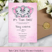 Invitation Cute, Pink Twin Baby Elephants Baby Shower