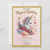 Invitation Cute Pink Unicorn Birthday (Devant)
