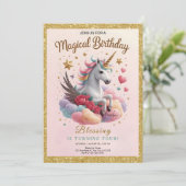 Invitation Cute Pink Unicorn Birthday (Debout devant)