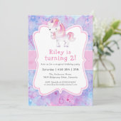 Invitation Cute Pink Unicorn Fête d'anniversaire de la fille (Debout devant)