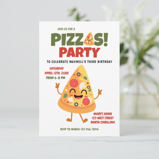 Invitation Cute Pizza fête d'anniversaire (Debout devant)