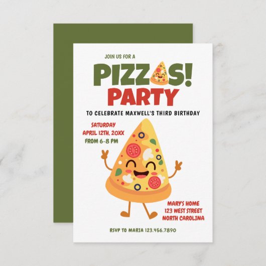 Invitation Cute Pizza fête d'anniversaire (Devant / Derrière)