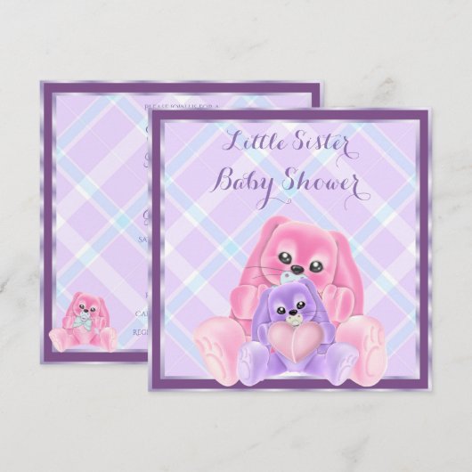 Invitation Cute Plushies Petit Baby shower Soeur (Devant / Derrière)