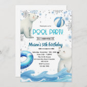 Invitation Cute polar bear winter pool theme invite (Devant / Derrière)