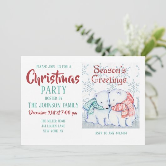Invitation Cute Polar Bears (Debout devant)