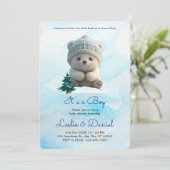 Invitation Cute Polar Ours Bleu Baby shower Son Garçon (Debout devant)