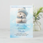 Invitation Cute Polar Ours Hiver Bleu Baby shower Son Garçon (Debout devant)