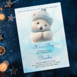 Invitation Cute Polar Ours Hiver Bleu Baby shower Son Garçon