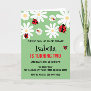 Invitation Cute Polka dot Ladybug Daisy Anniversaire de enfan