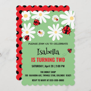 Invitation Cute Polka dot Ladybug Daisy Anniversaire de enfan