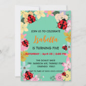 Invitation Cute Polka point Ladybug Daisy Sprin Flower Annive (Devant)