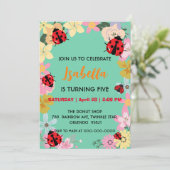 Invitation Cute Polka point Ladybug Daisy Sprin Flower Annive (Debout devant)