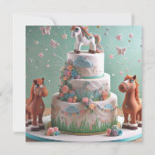 INVITATION CUTE PONIES THEME BANNIE GÂTEAU D'ANNIVERSAIRE (Devant)