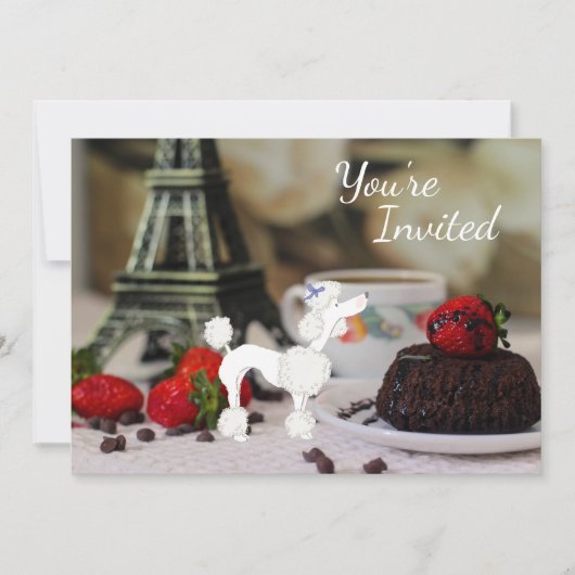 Invitation Cute Poodle Blanc Tour Eiffel Paris Chien Annivers (Devant)