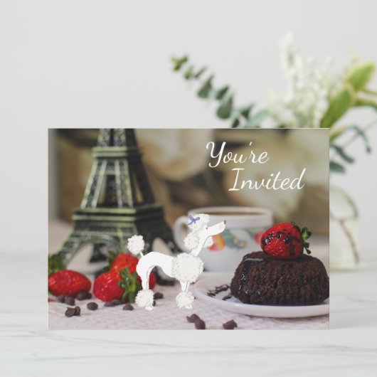 Invitation Cute Poodle Blanc Tour Eiffel Paris Chien Annivers (Debout devant)