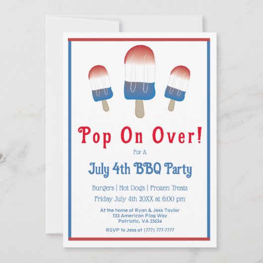 Invitation Cute Pop Sur 4 juillet Popsicle (Devant)