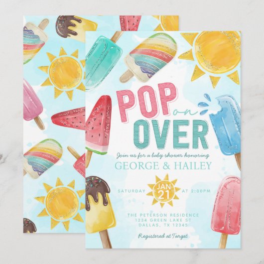 Invitation Cute Popsicle d'été Pop sur le Baby shower (Devant / Derrière)