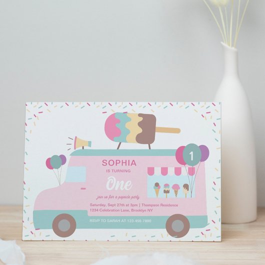 Invitation Cute Popsicle Ice Cream Camion fête d'anniversaire