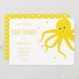 Invitation Cute poulpe Coeur Jaune Baby shower horizontal