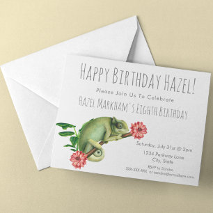 Invitation Cute Pretty Chameleon Floral 8th Kids Birthday