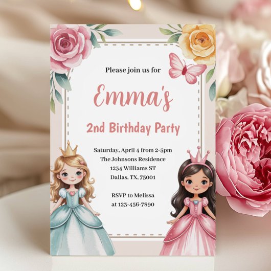 Invitation Cute Princess 2nd Birthday Party